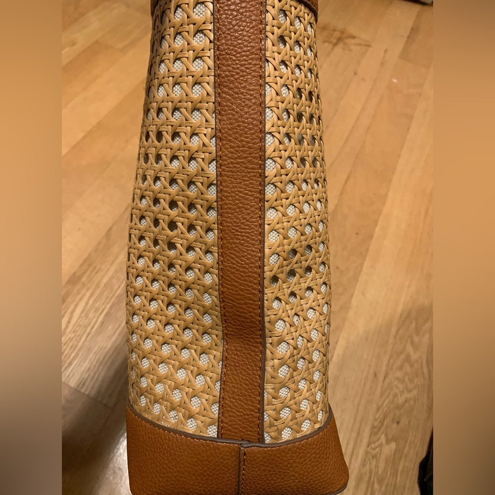 Brown Rattan Caning Woven Faux Leather Tote Bag - Picture 4 of 9